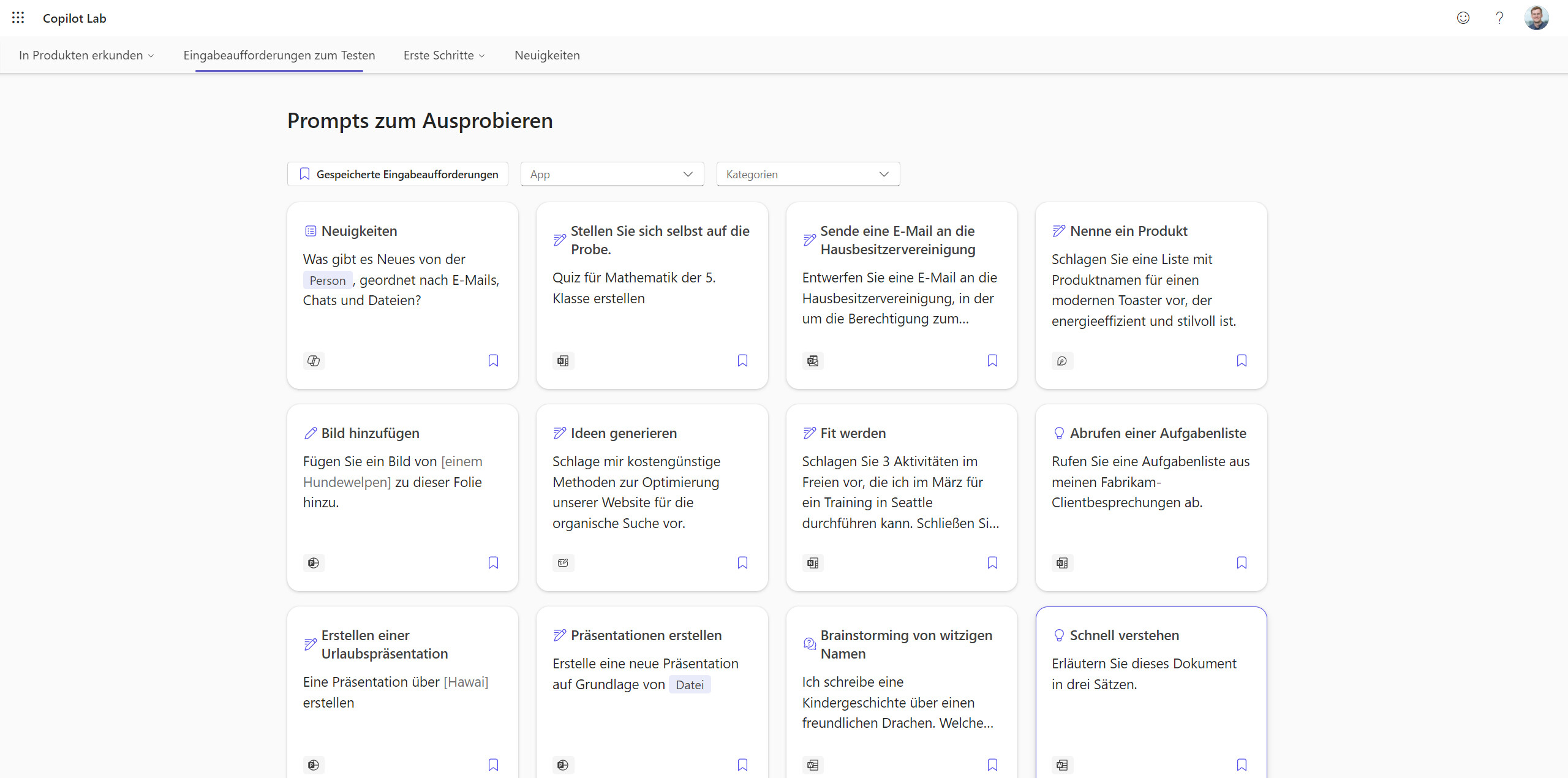 Copilot Lab: Prompts zum Ausprobieren