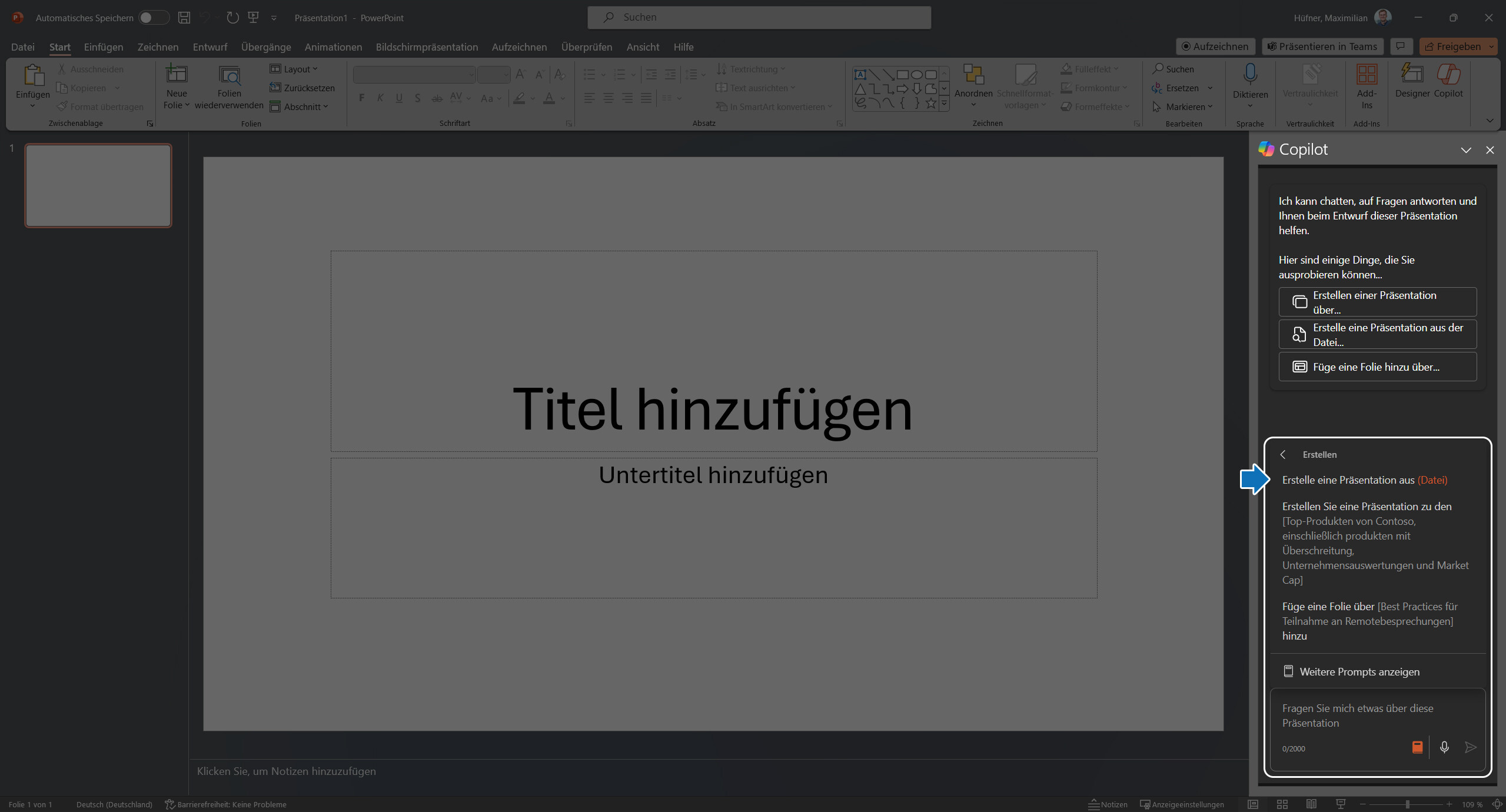 Prompt-Vorschläge in Microsoft Power Point